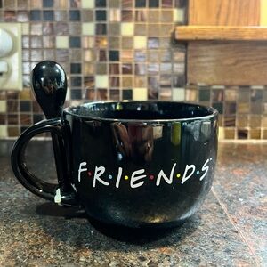 FRIENDS coffee or tea mug with spoon - NEW - black mug